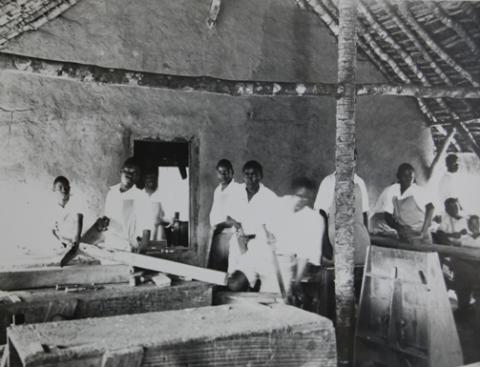 An undated picture showing Carpentry students of Kampala Technical School founded in 1928, later Estates and Works Department