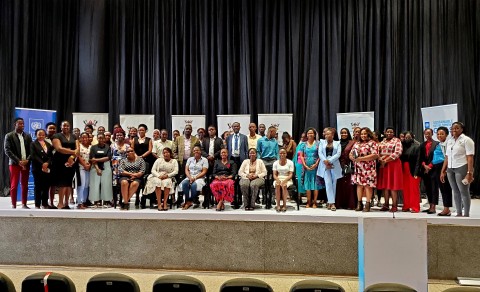 Prof. Sarah Ssali (Seated 3rd Right) with officials and participants during the Women in Business training on 20th August 2025. Institute of Gender and Development Studies in partnership with the United Nations Development Programme (UNDP), training program focusing on procurement and business development for women in business, 20th August 2025, Yusuf Lule Central Teaching Facility Auditorium, Makerere University, Kampala Uganda, East Africa.